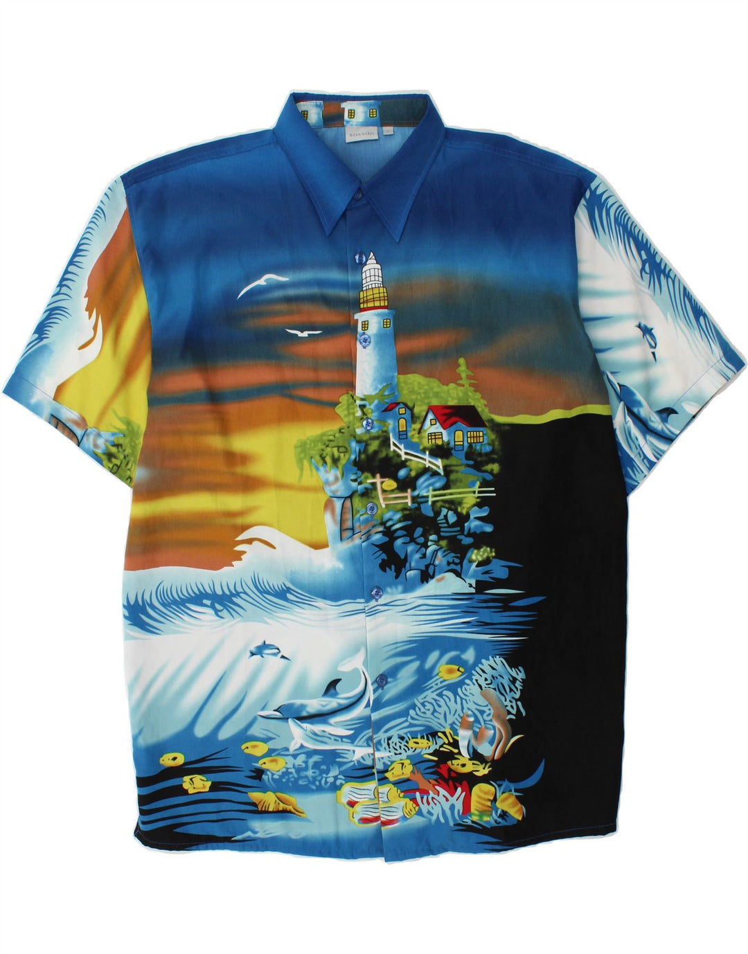 SASOON Mens Graphic Short Sleeve Shirt XL Multicoloured Polyester Vintage Sasoon and Second-Hand Sasoon from Messina Hembry 