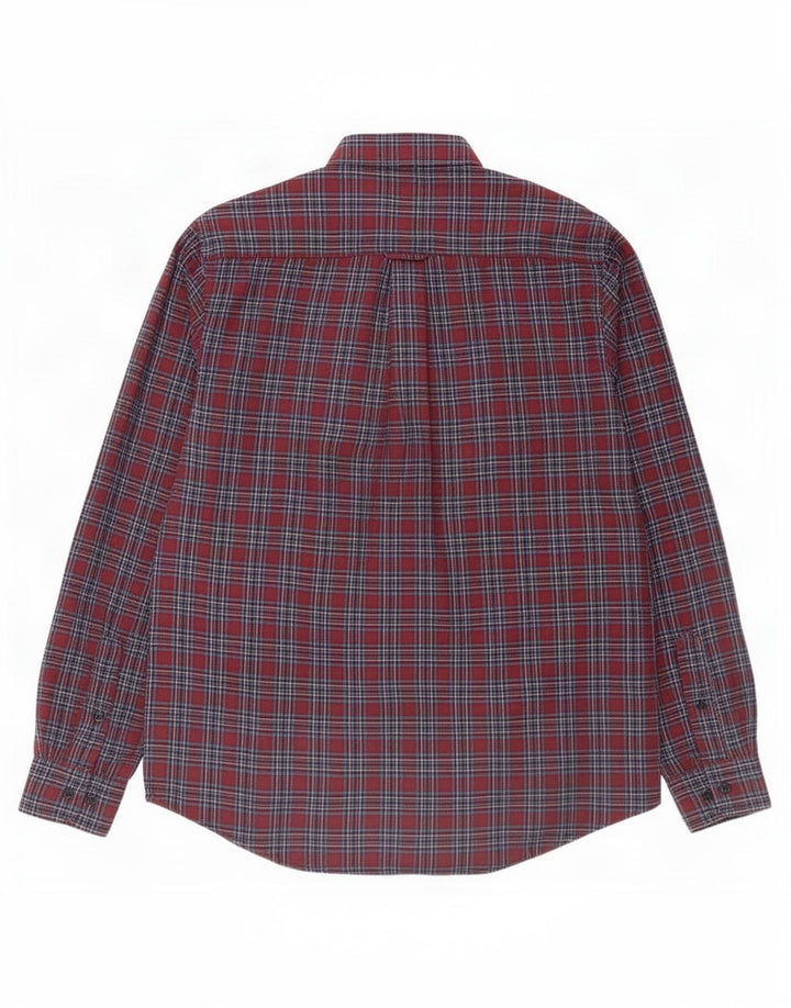 James Pringle Mens Flannel Shirt Medium Burgundy Check Polyester
