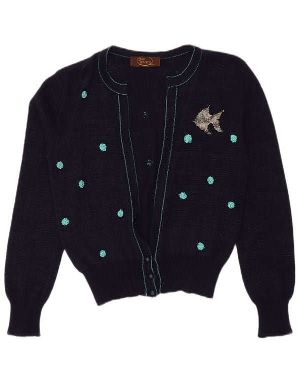 GIUSI SLAVIERO Womens Cardigan Sweater IT 42 Medium Navy Blue Spotted
