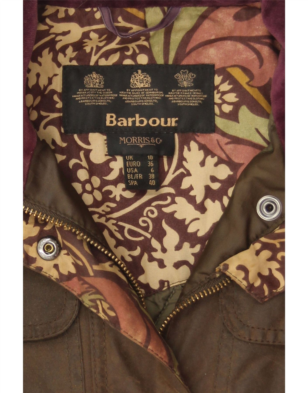 Barbour Womens Waxed Cotton Jacket UK 10 Small Brown Cotton