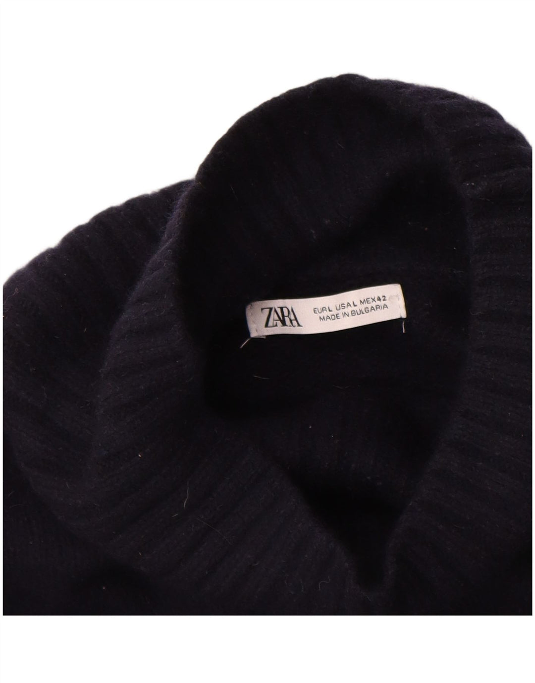 Zara Mens Roll Neck Jumper Sweater Large Navy Blue Wool