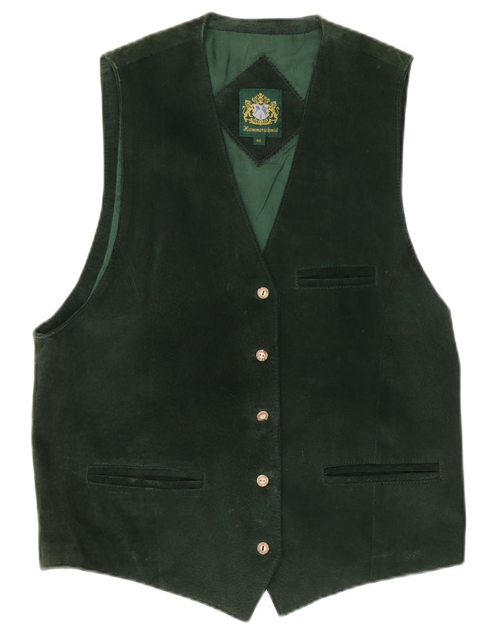 HAMMERSCHMID Womens Suede Waistcoat EU 42 Large Green Leather