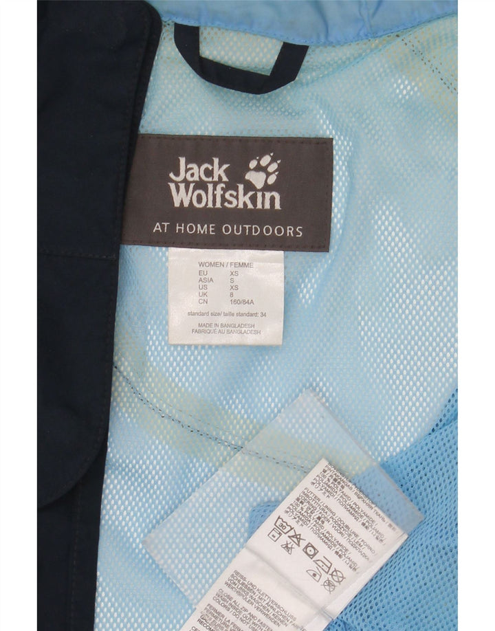JACK WOLFSKIN Womens Hooded Loose Fit Rain Jacket UK 8 XS Navy Blue