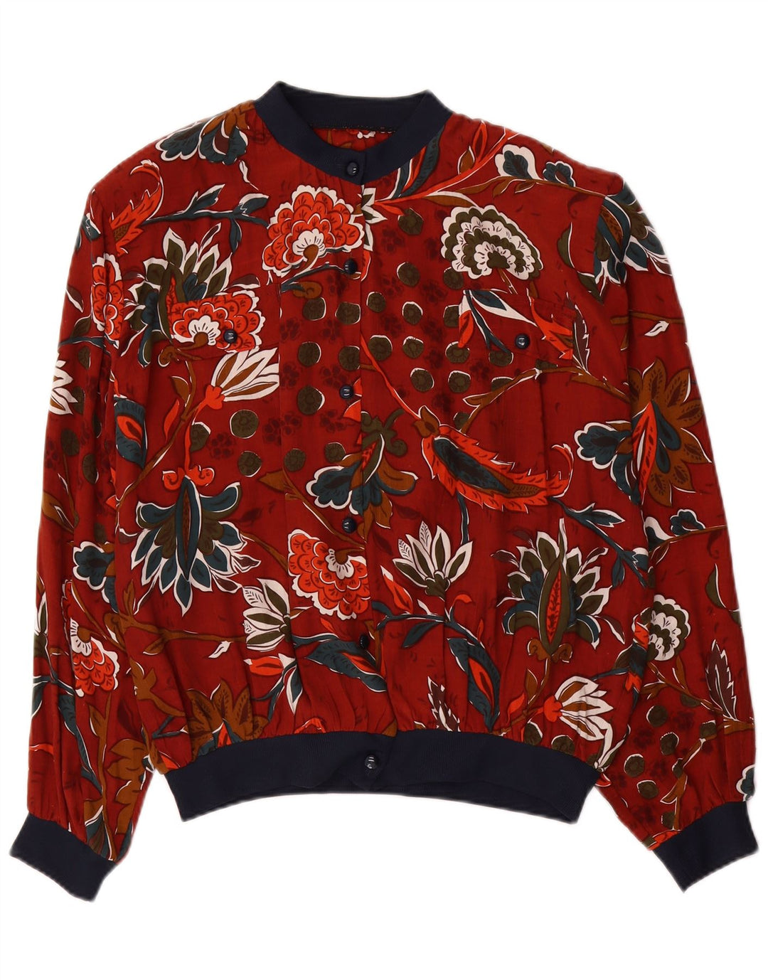 VINTAGE Womens Shirt Blouse UK 18 XL Red Floral Viscose