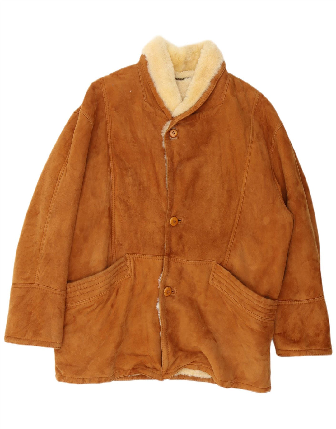 Vintage Mens Shearling Jacket IT 52 XL Brown Shearling