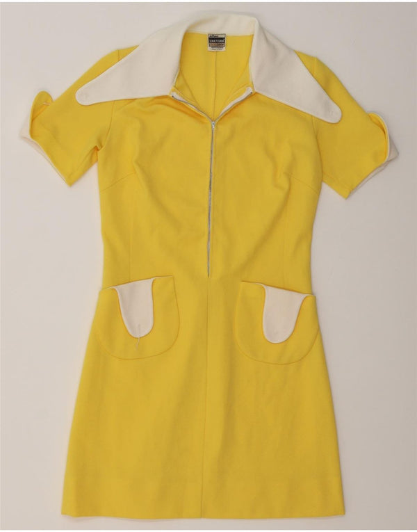 Trevira Womens Polo Dress IT 44 Medium Yellow Colourblock Polyester