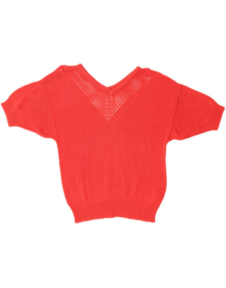 Loris Azzaro Womens Crop V-Neck Jumper Sweater EU 40 Medium Red