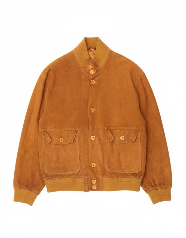 Vintage Mens Suede Bomber Jacket IT 50 Large Beige Leather