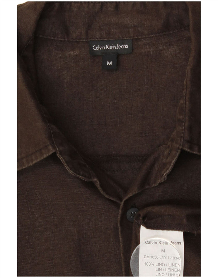 Calvin Klein Jeans Mens Shirt Medium Brown Linen