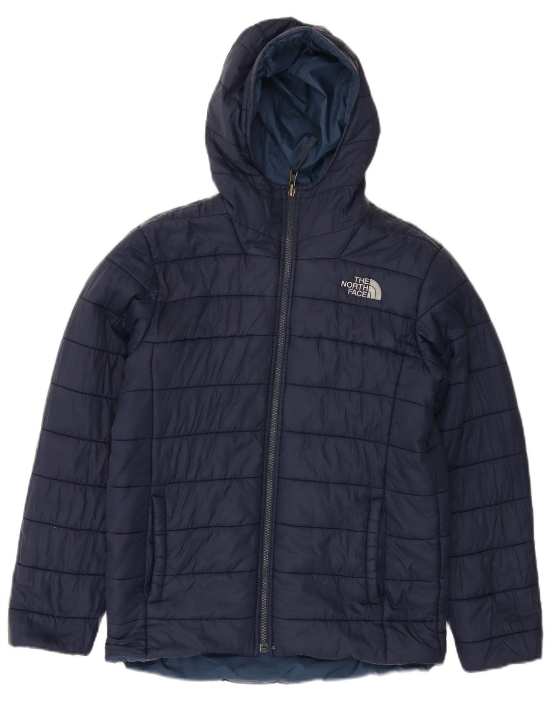 THE NORTH FACE Boys Hooded Padded Jacket 11-12 Years Large Navy Blue