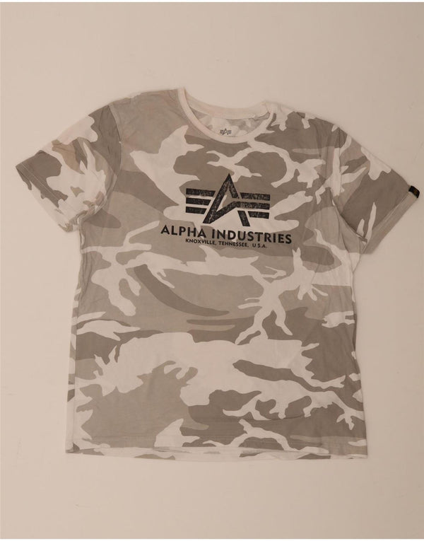 Alpha Industries Mens Graphic T-Shirt Top Large Grey Camouflage Cotton