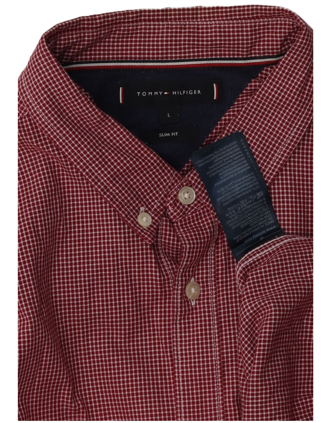 TOMMY HILFIGER Mens Slim Fit Shirt Large Red Check Cotton