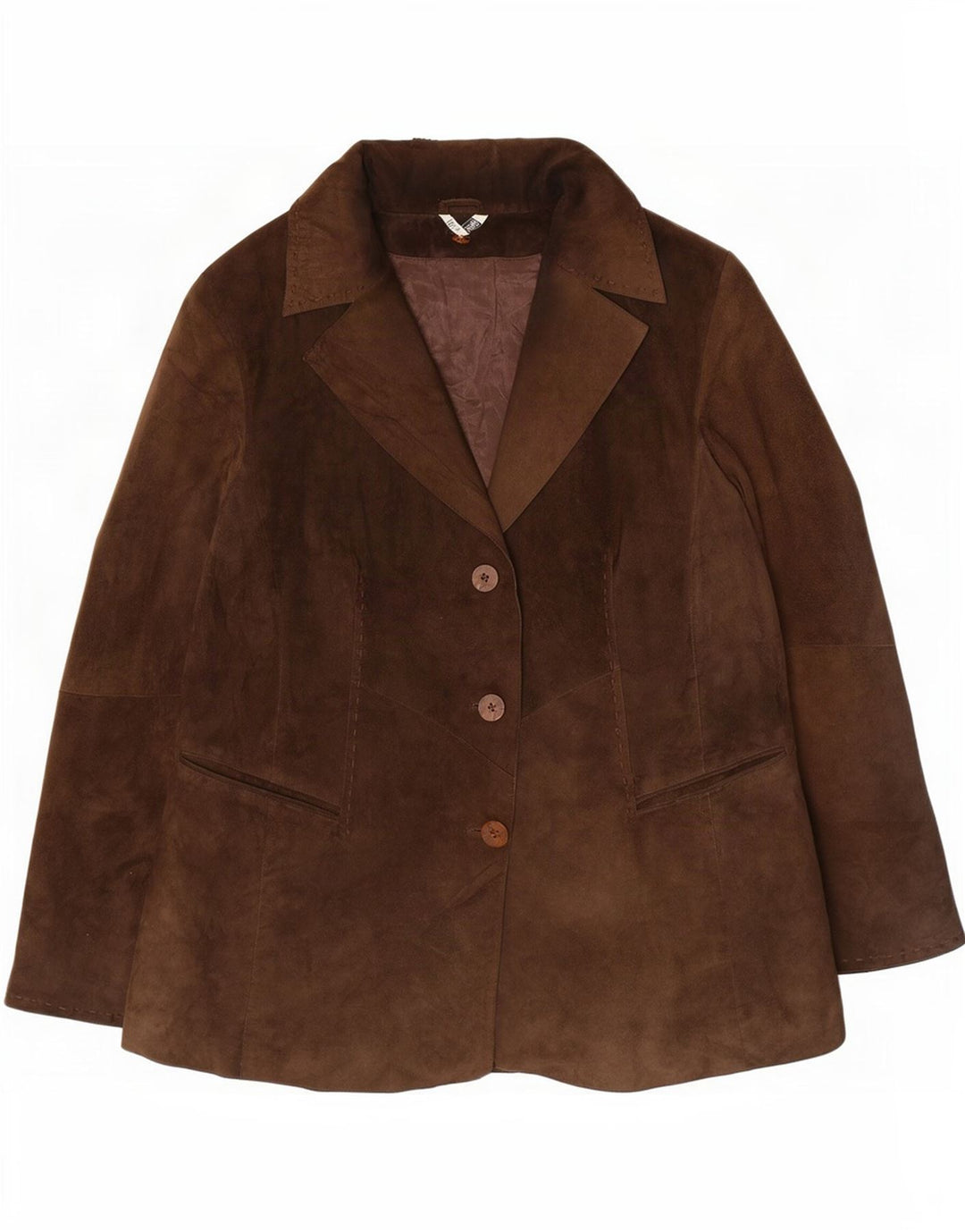 Vintage Womens 3 Button Suede Blazer Jacket UK 14 Medium Brown