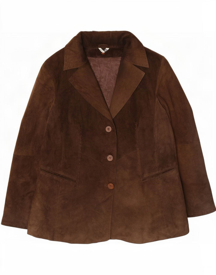 Vintage Womens 3 Button Suede Blazer Jacket UK 14 Medium Brown