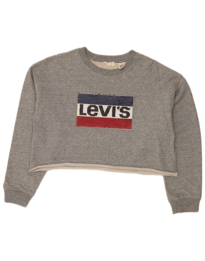 Levi's Womens Oversized Graphic Sweatshirt Jumper UK 10 Small Grey Cotton