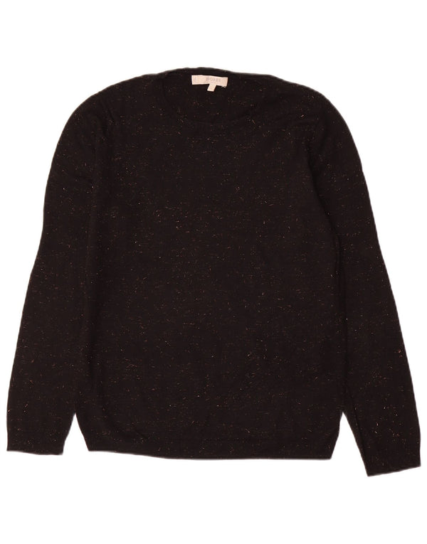 Hobbs Womens Crew Neck Jumper Sweater UK 10 Small Black Flecked Cotton
