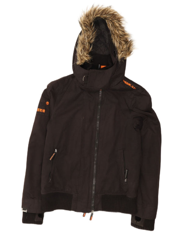 Superdry Womens The Windbomber Hooded Windbreaker Jacket UK 14 Medium Black