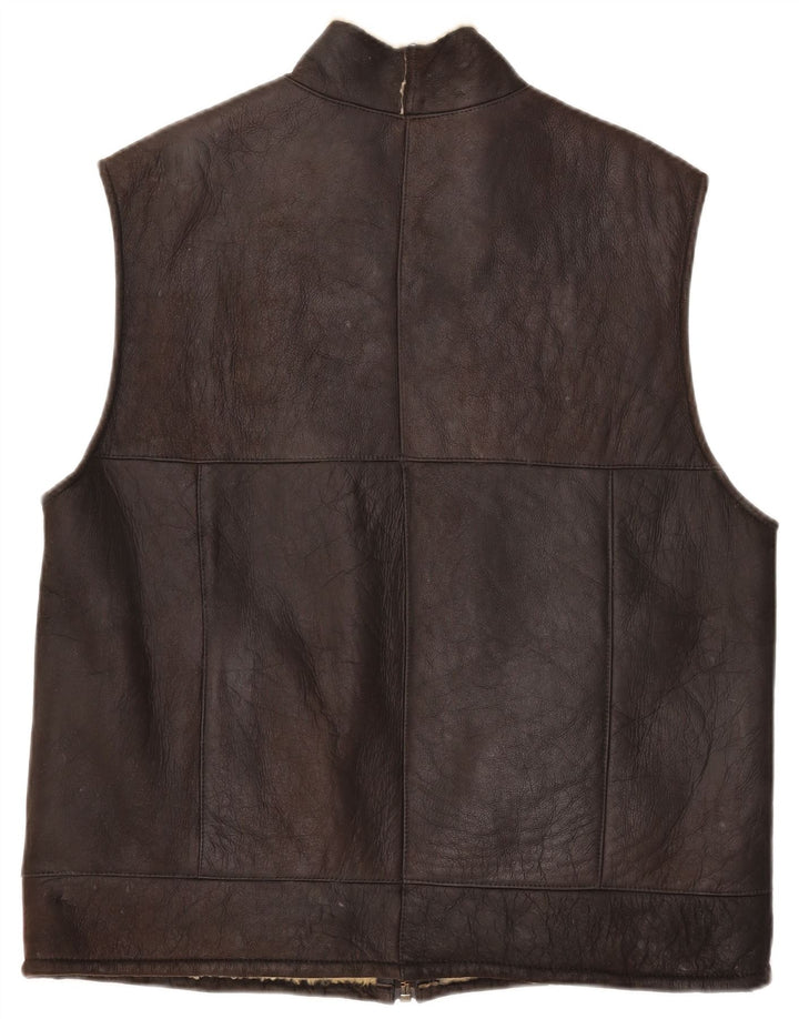 VINTAGE Mens Shearling Gilet IT 46 Small Brown Sheepskin