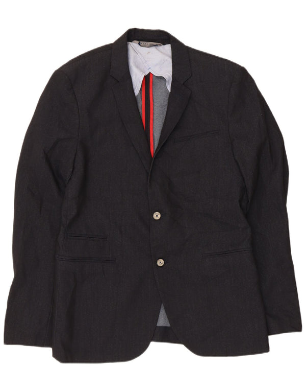 Zara Mens 2 Button Blazer Jacket EU 50 Medium Navy Blue Polyester