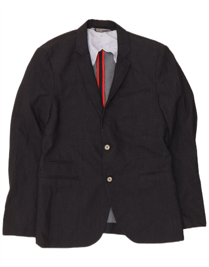 Zara Mens 2 Button Blazer Jacket EU 50 Medium Navy Blue Polyester