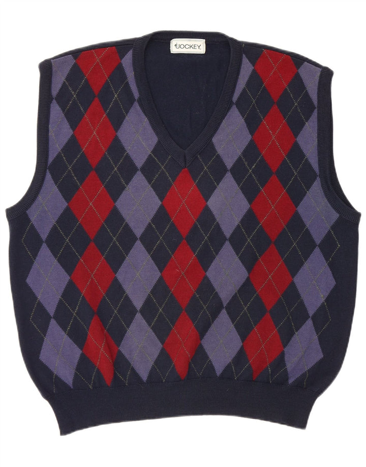 Jockey Mens Vest Tank Top Large Navy Blue Argyle/Diamond