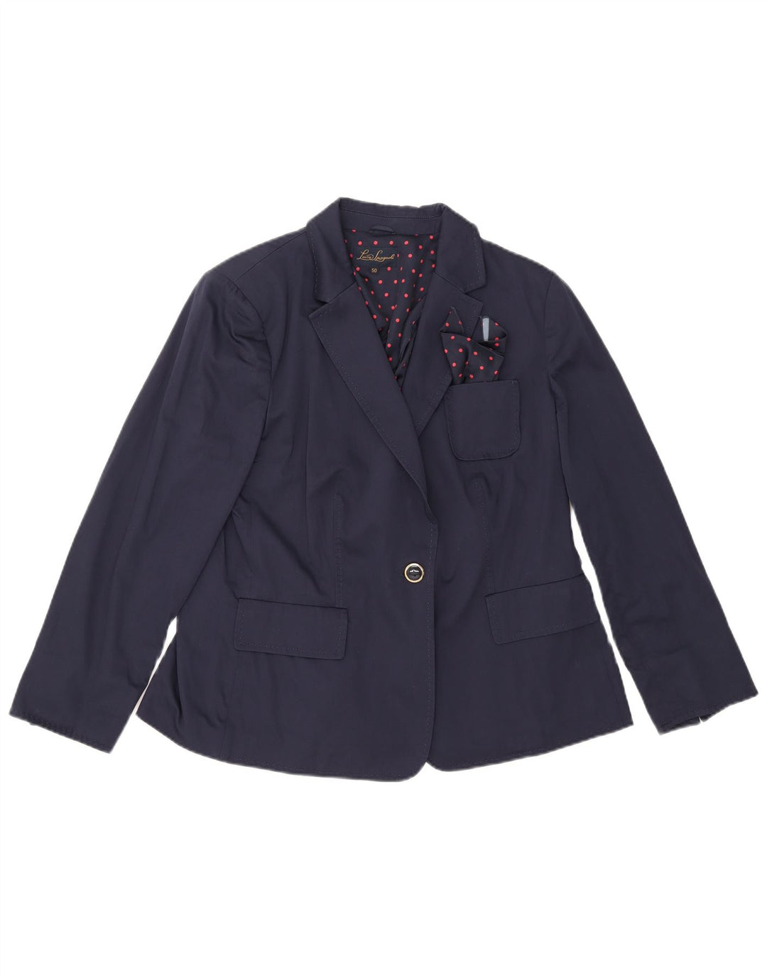 Luisa Spagnoli Womens 1 Button Blazer Jacket IT 50 XL Navy Blue Cotton