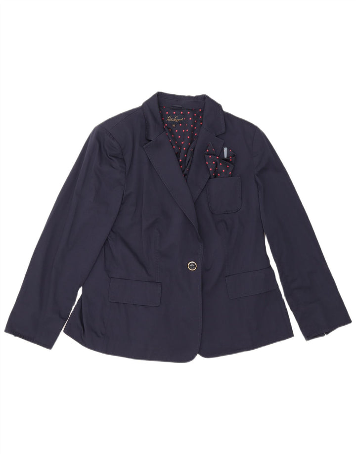 Luisa Spagnoli Womens 1 Button Blazer Jacket IT 50 XL Navy Blue Cotton