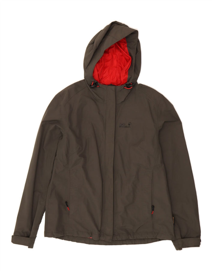 JACK WOLFSKIN Womens Hooded Rain Jacket UK 16 Large Grey Polyamide Vintage Jack Wolfskin and Second-Hand Jack Wolfskin from Messina Hembry 