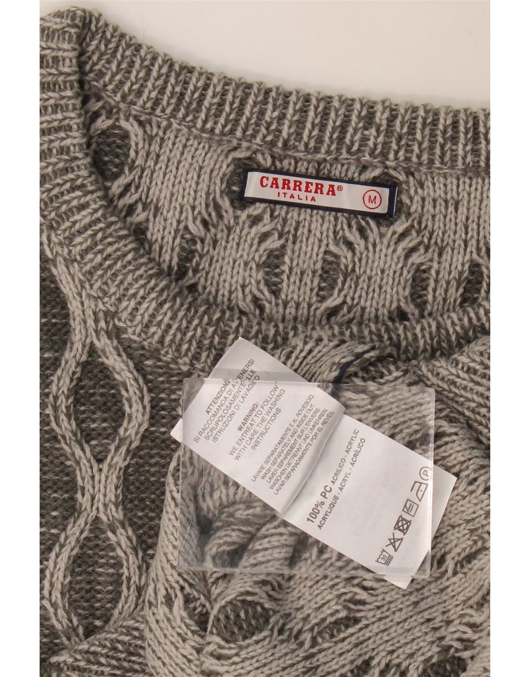 CARRERA Mens Crew Neck Jumper Sweater Medium Grey Geometric Acrylic