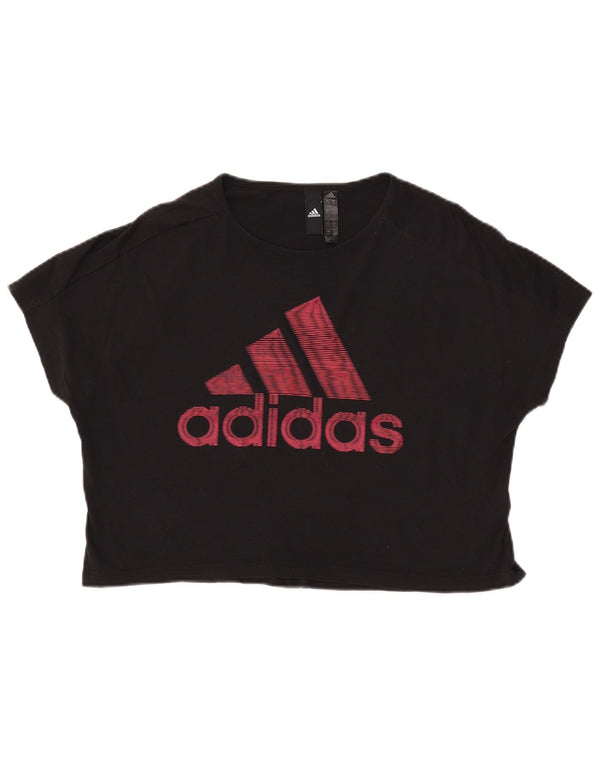 ADIDAS Womens Crop Graphic T-Shirt Top UK 12/14 Medium Black Cotton