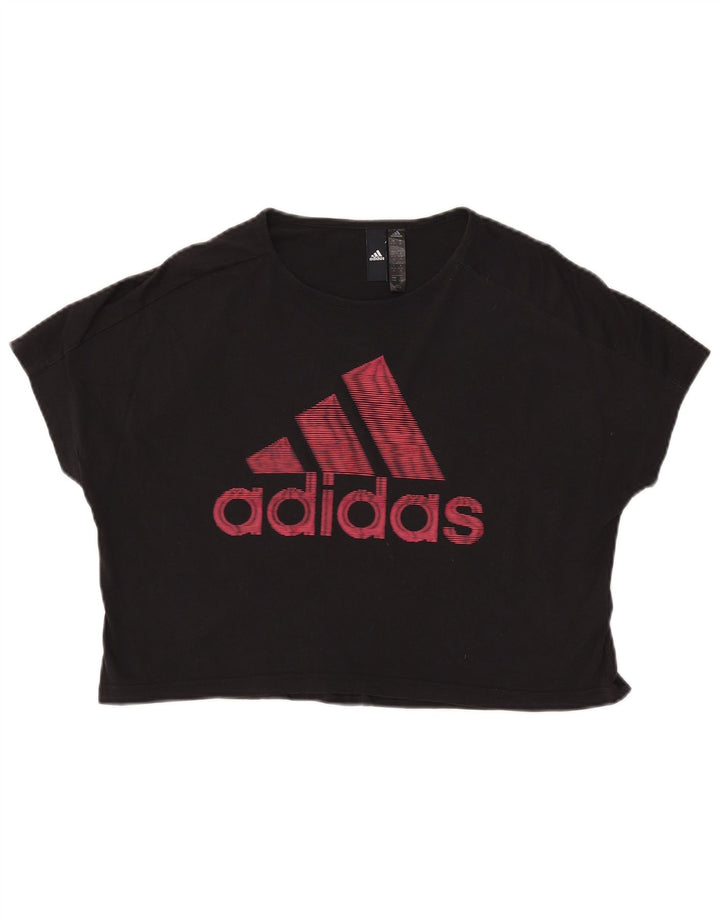 ADIDAS Womens Crop Graphic T-Shirt Top UK 12/14 Medium Black Cotton