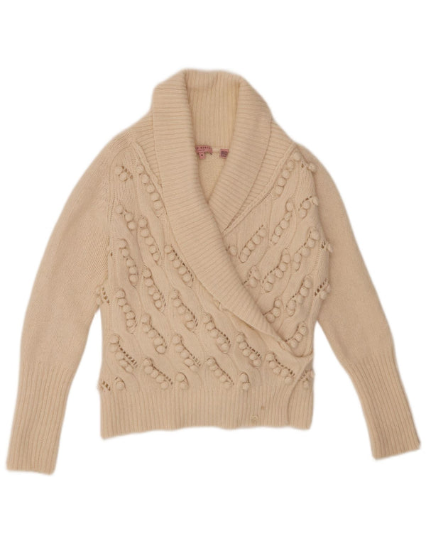 Ted Baker Womens Wrap Cardigan Sweater Size 4 Large Beige Wool