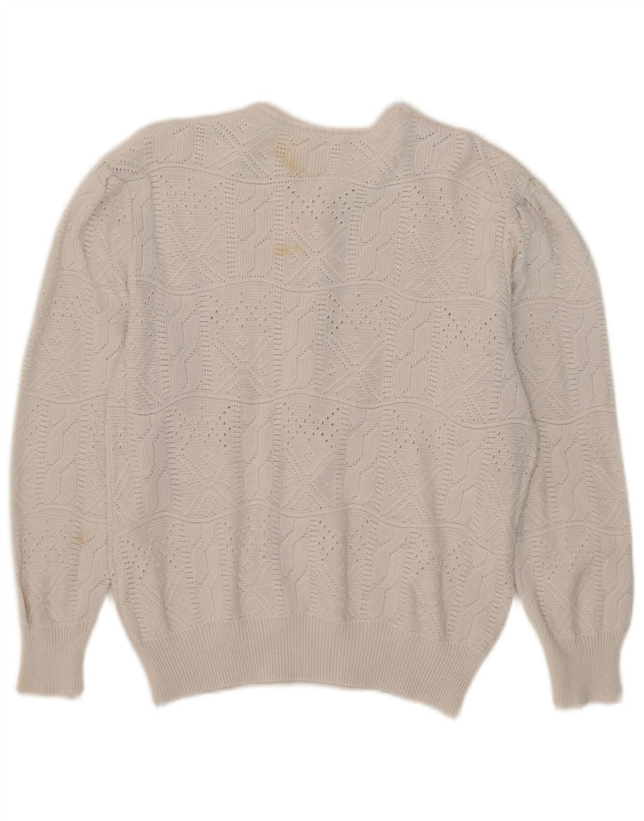 Vintage Womens Button Neck Jumper Sweater IT 42 Medium White Acrylic