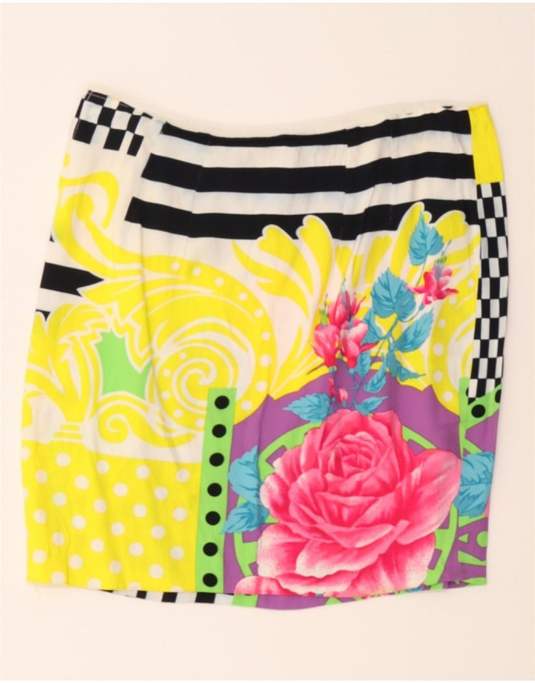 VINTAGE Womens Mini Skirt W28 Medium Yellow Floral Vintage Vintage and Second-Hand Vintage from Messina Hembry 