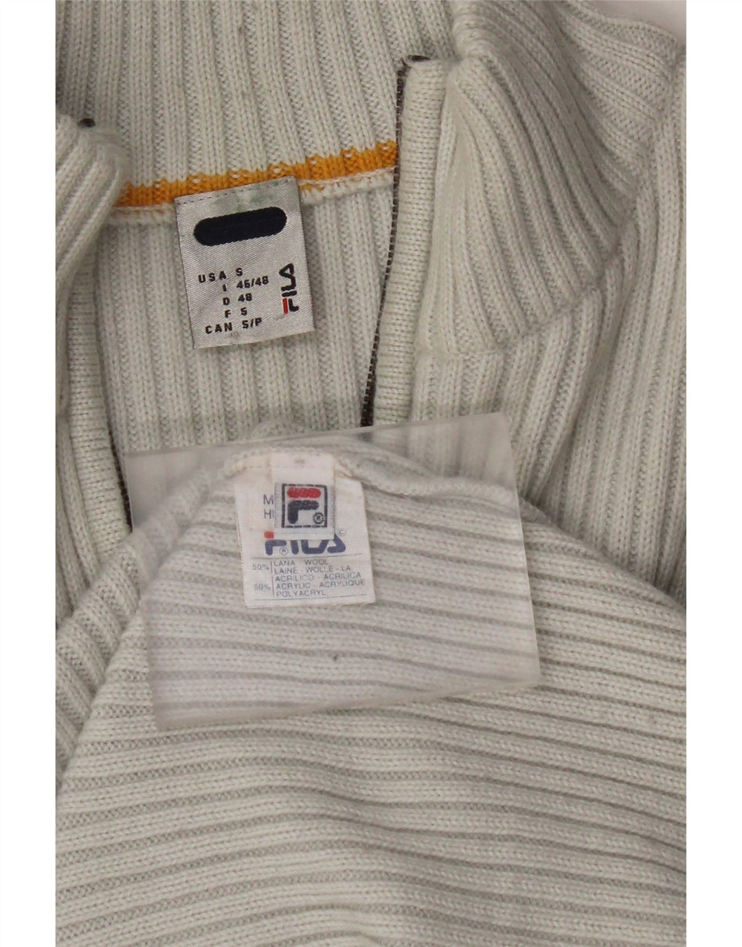 FILA Womens Zip Neck Jumper Sweater UK 10 Small Grey Striped Wool