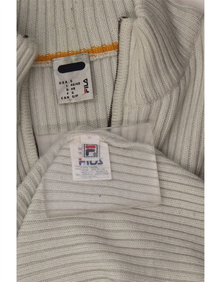 FILA Womens Zip Neck Jumper Sweater UK 10 Small Grey Striped Wool