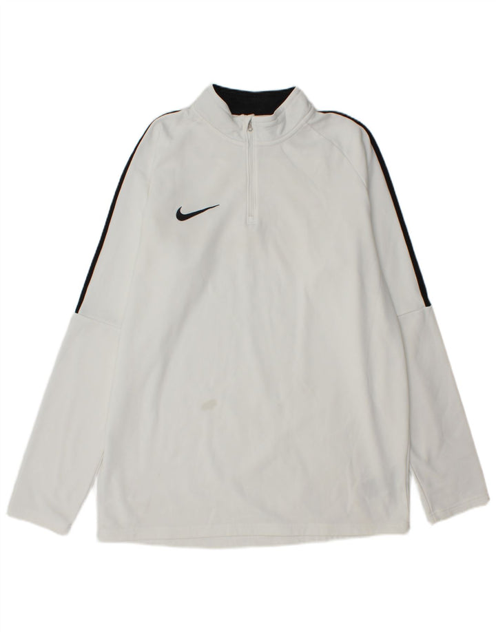 Nike Mens Dri Fit Zip Neck Pullover Tracksuit Top Large White Colourblock