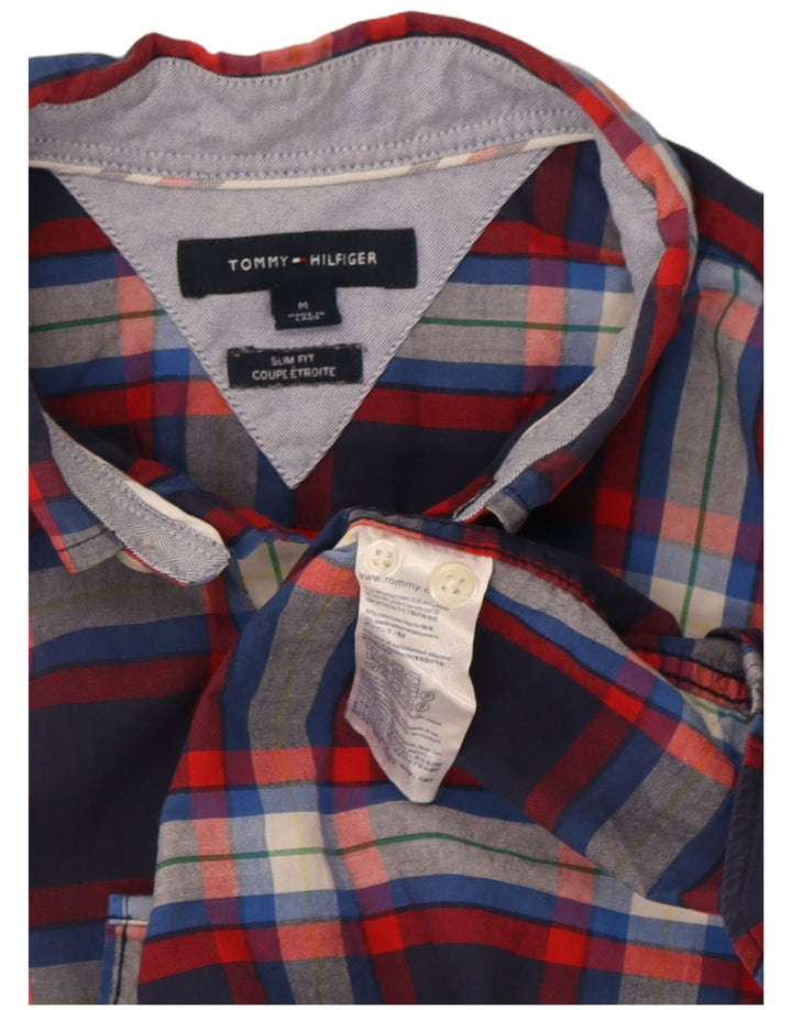 Tommy Hilfiger Mens Short Sleeve Slim Fit Shirt Medium Navy Blue Check