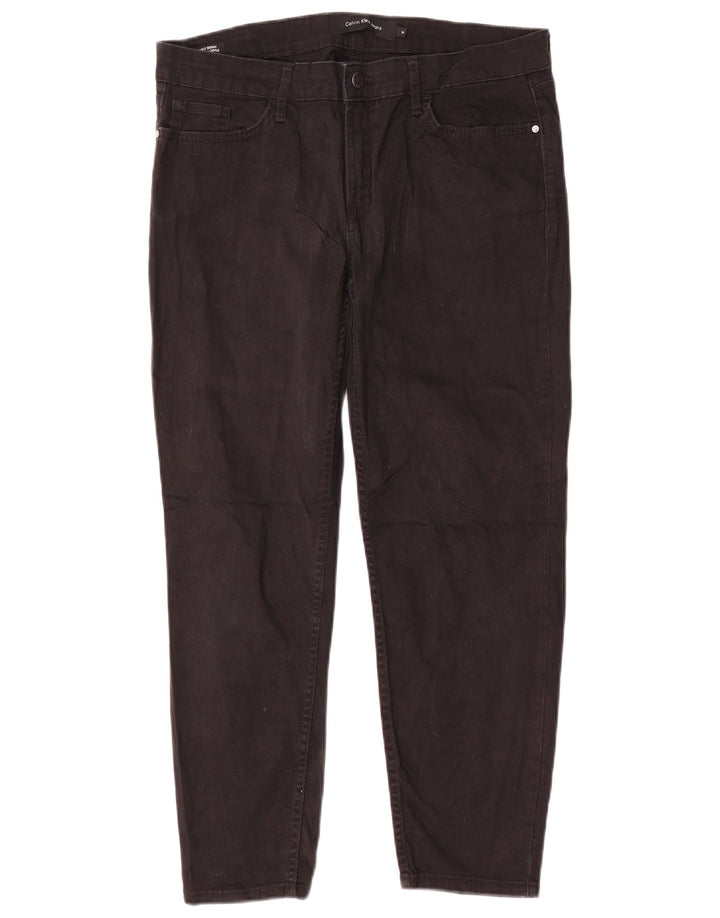 CALVIN KLEIN Womens Skinny Casual Trousers US 14 XL W34 L26 Black Cotton