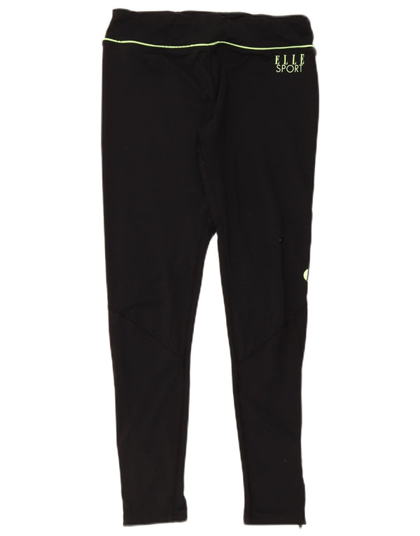 Elle Sport Womens Graphic Leggings UK 14 Medium Black Polyester