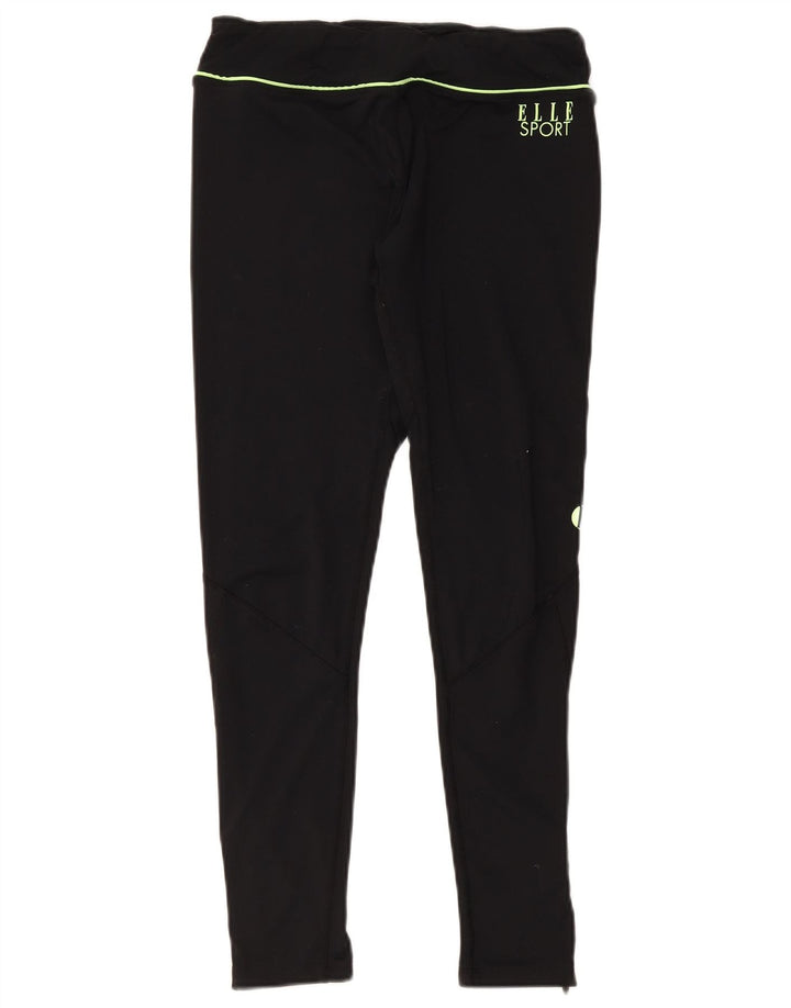 Elle Sport Womens Graphic Leggings UK 14 Medium Black Polyester