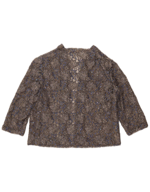 Vintage Womens Lace Cardigan Top UK 16 Medium Grey Floral