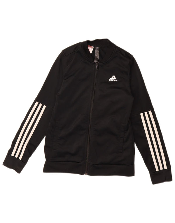 ADIDAS Girls Primegreen Tracksuit Top Jacket 9-10 Years Black Polyester