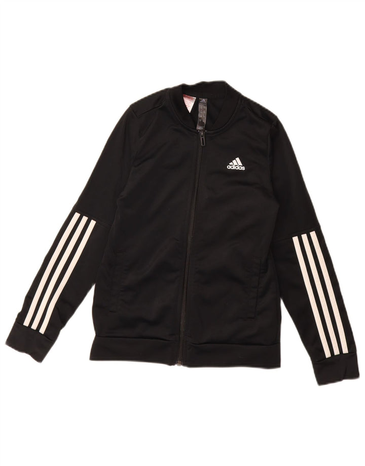 ADIDAS Girls Primegreen Tracksuit Top Jacket 9-10 Years Black Polyester