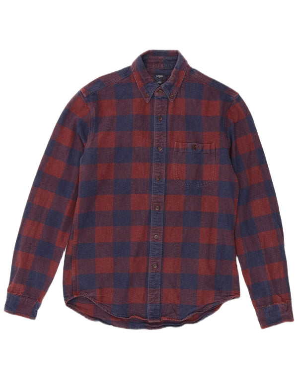 J. CREW Mens Flannel Shirt Small Burgundy Check Cotton