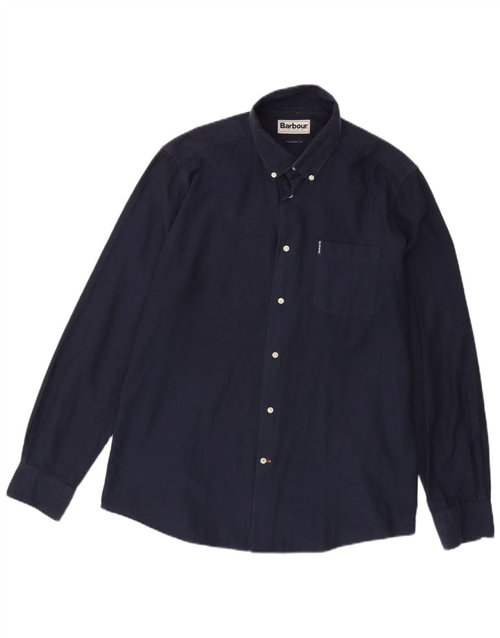BARBOUR Mens Tailored Fit Shirt Large Navy Blue Cotton