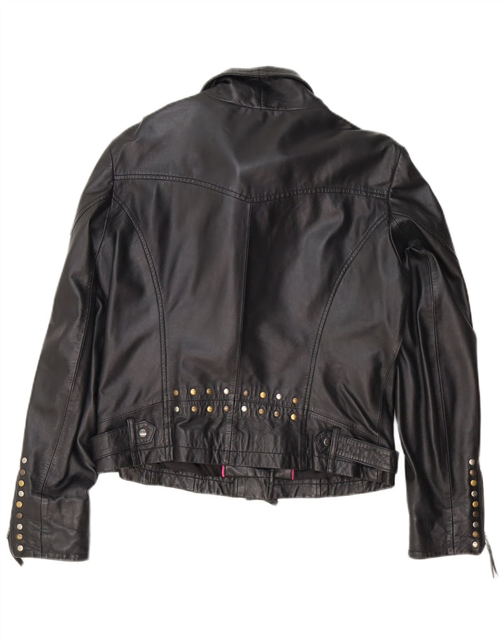 Biba Womens Leather Biker Jacket UK 14 Medium Black Leather