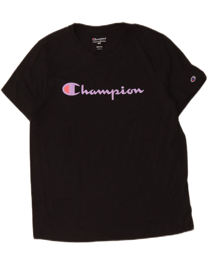 CHAMPION Womens Graphic T-Shirt Top UK 14 Medium Black Cotton
