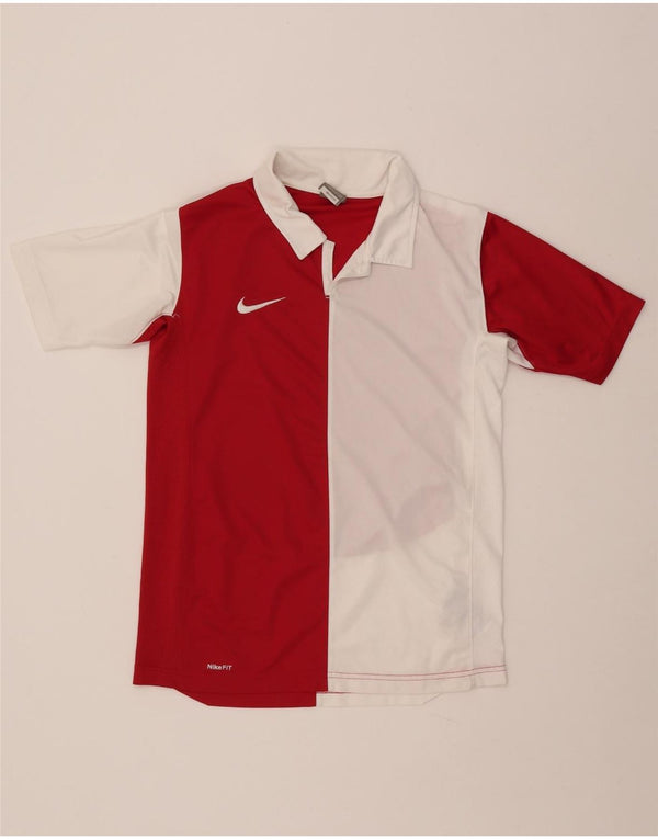 NIKE Boys Polo Shirt 13-14 Years XL Red Colourblock Polyester