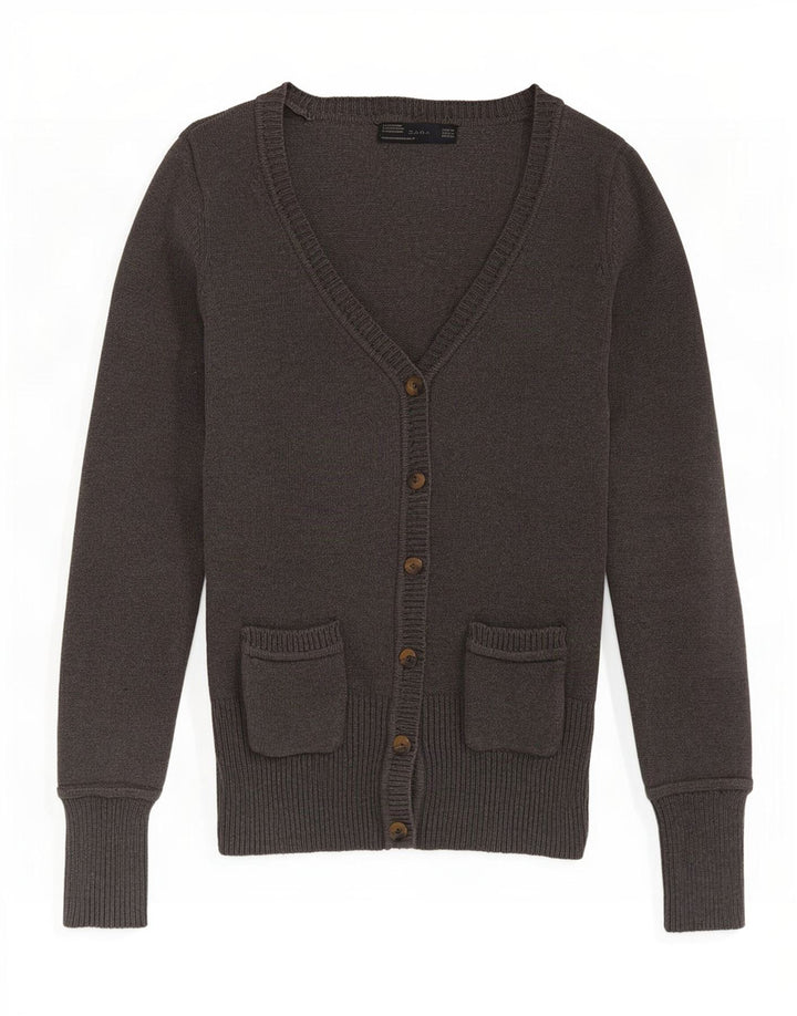 Zara Womens Cardigan Sweater UK 12 Medium Grey Cotton